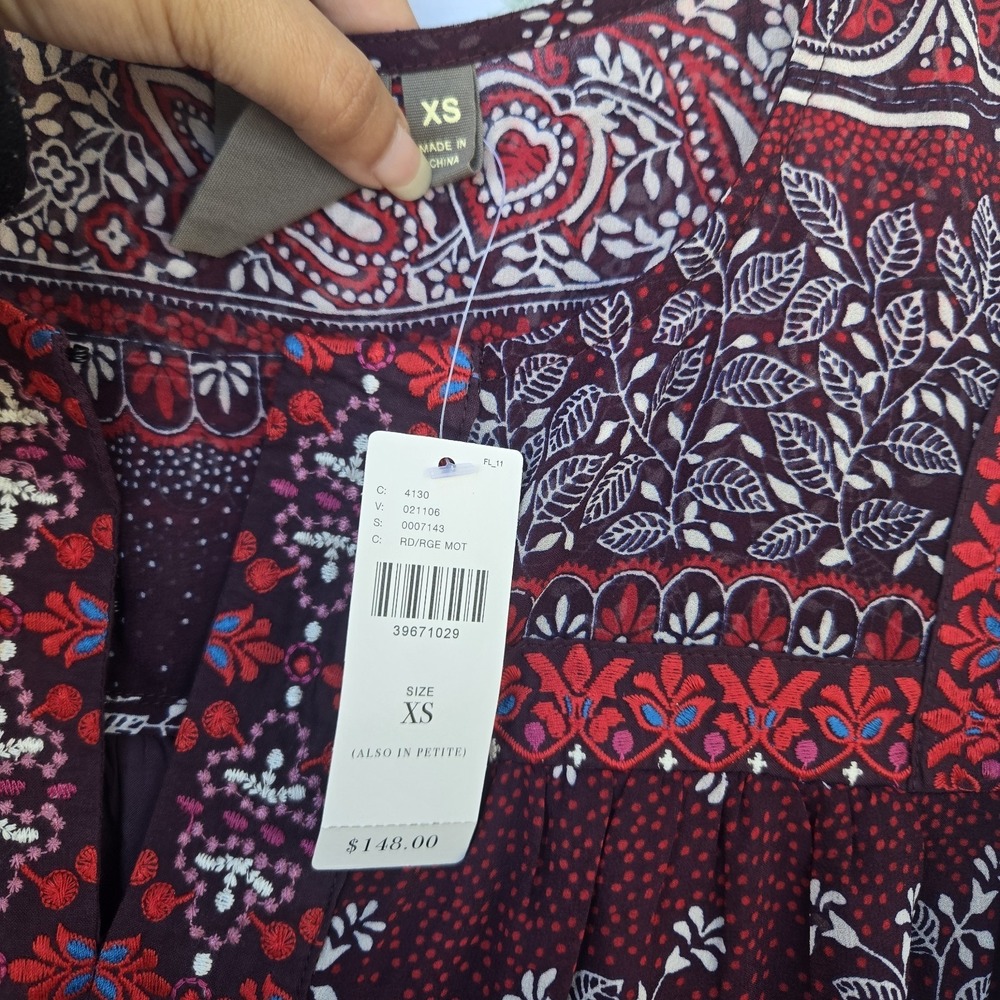 NWT Anthropologie One September Vella XS Burgundy Paisley Floral Tunic Dress - Picture 4 of 8